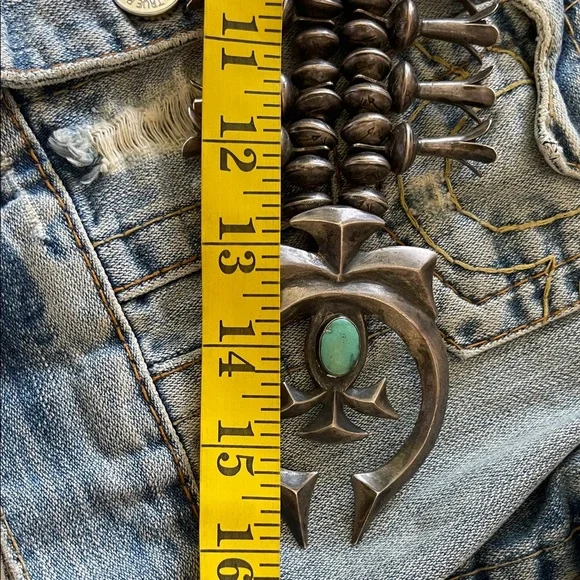 vintage Navajo Sterling Silver Naja squash, blossom Turquoise  Necklace Massive - Picture 11 of 17